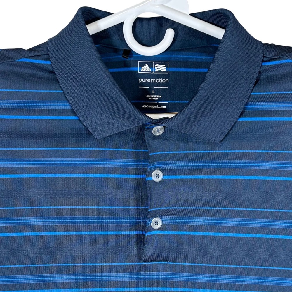 Adidas Golf Mens Puremotion Striped Polo Shirt‎ Navy Blue Large